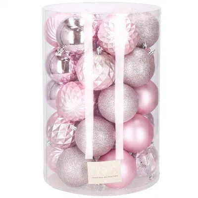 Vianočné banky ružové mix - 8cm, súprava 30ks