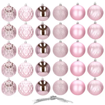 Vianočné banky ružové mix - 8cm, súprava 30ks