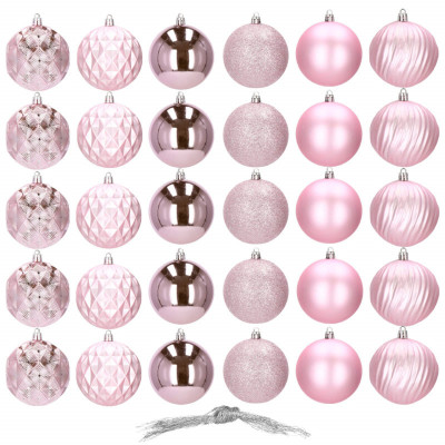 Vianočné banky ružové mix - 8cm, súprava 30ks