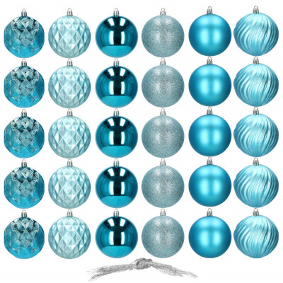 Vianočné banky modré mix - 8cm, sada 30ks