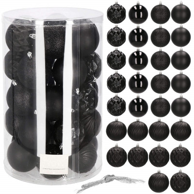 Vianočné banky čierne mix - 8cm, sada 30ks