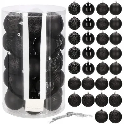 Vianočné banky čierne mix - 8cm, sada 30ks