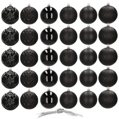 Vianočné banky čierne mix - 8cm, sada 30ks