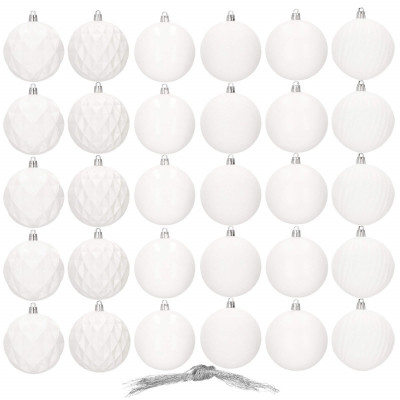 Vianočné banky biele mix - 8cm, sada 30ks