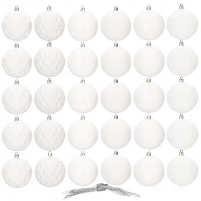 Vianočné banky biele mix - 8cm, sada 30ks