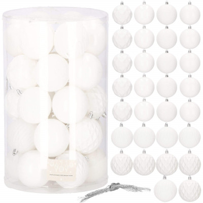 Vianočné banky biele mix - 8cm, sada 30ks