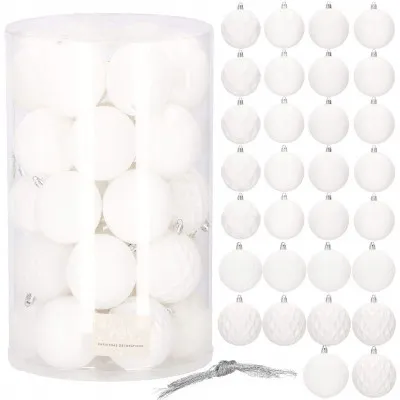 Vianočné banky biele mix - 8cm, sada 30ks