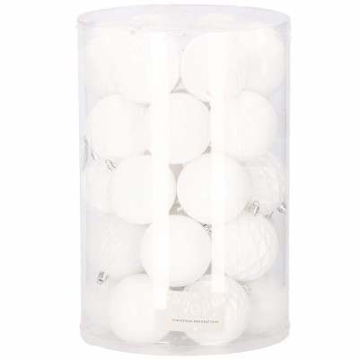 Vianočné banky biele mix - 8cm, sada 30ks