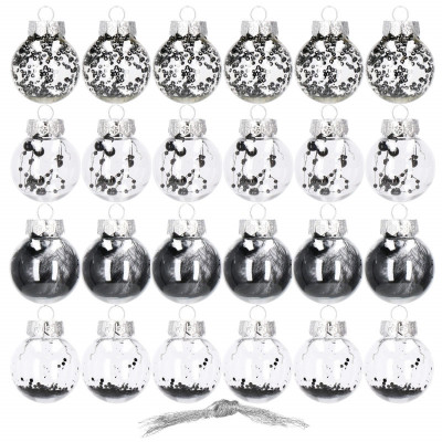 Vianočné banky strieborné s výplňou mix - 5cm, súprava 24ks