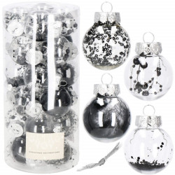 Vianočné banky strieborné s výplňou mix - 5cm, súprava 24ks