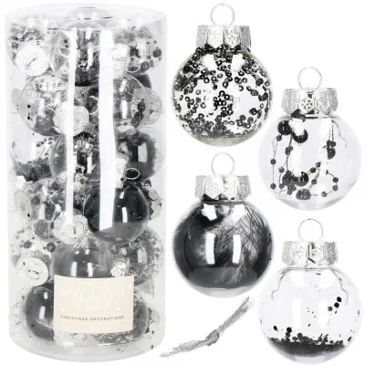 Vianočné banky strieborné s výplňou mix - 5cm, súprava 24ks