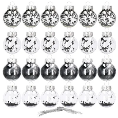 Vianočné banky strieborné s výplňou mix - 5cm, súprava 24ks