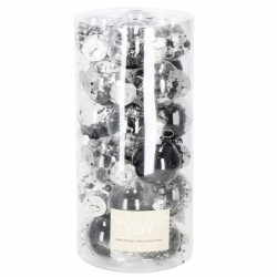 Vianočné banky strieborné s výplňou mix - 5cm, súprava 24ks