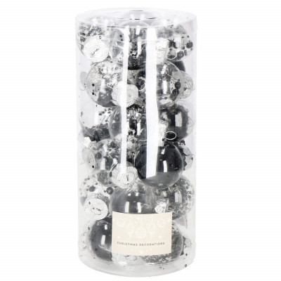 Vianočné banky strieborné s výplňou mix - 5cm, súprava 24ks