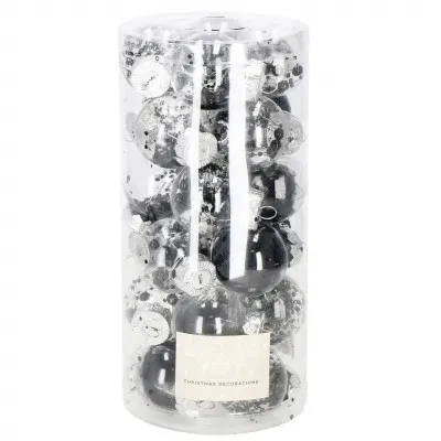 Vianočné banky strieborné s výplňou mix - 5cm, súprava 24ks