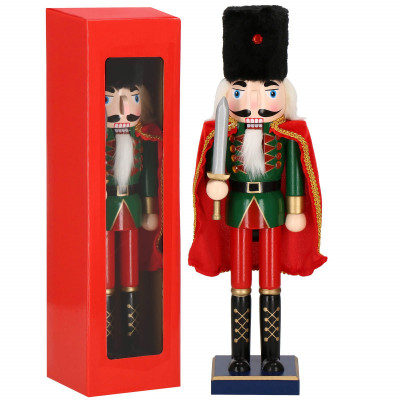 Luskáčik - Vojak so šabľou 38 cm, zeleno-červený