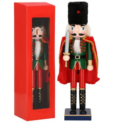 Luskáčik - Vojak so šabľou 38 cm, zeleno-červený