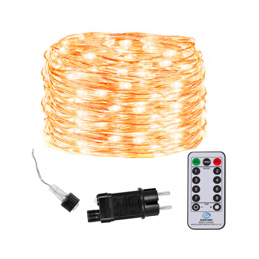 LED reťaz Nano - 30m, 300LED, 8 funkcií, ovládač, IP44, teplá biela