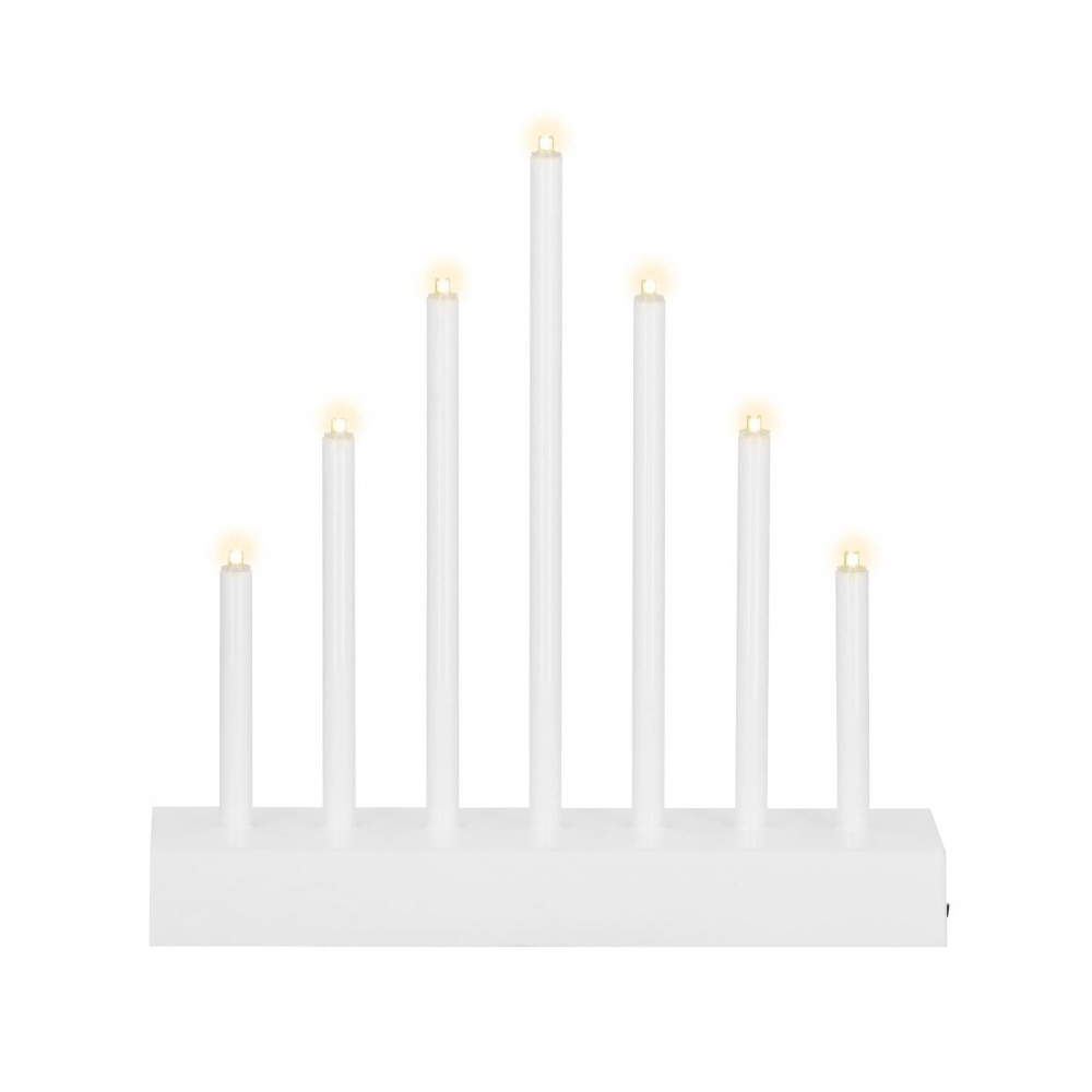 LED vianočný svietnik - 7 sviečok, 20cm, 3xAA, biely