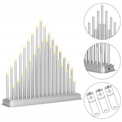 LED vianočný svietnik - 33 sviečok, 32cm, 3xAA, strieborný