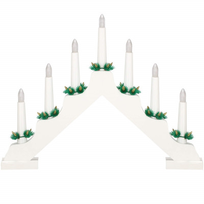 LED vianočný svietnik - 7 sviečok, 30cm, 2xAA, biely