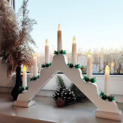 LED vianočný svietnik - 7 sviečok, 30cm, 2xAA, biely