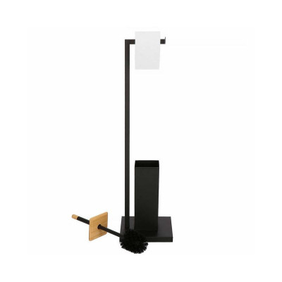 Držiak na toaletný papier s WC štetkou SPRINGOS TB0013 čierny/bambus