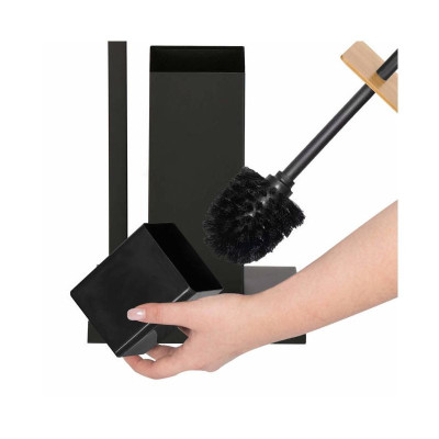 Držiak na toaletný papier s WC štetkou SPRINGOS TB0013 čierny/bambus