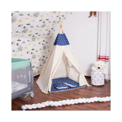Teepee stan pre deti SPRINGOS Tmavo modrý s hviezdami