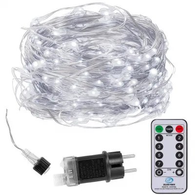 LED reťaz Nano - 30m, 300LED, 8 funkcií, ovládač, IP44, studená biela