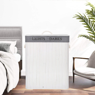 Kôš na bielizeň 100l SPRINGOS BAMBUS LAUNDRY biely