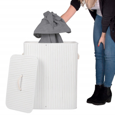 Kôš na bielizeň 100l SPRINGOS BAMBUS LAUNDRY biely