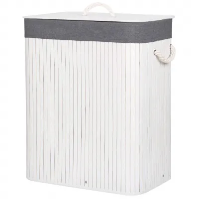 Kôš na bielizeň 100l SPRINGOS BAMBUS LAUNDRY biely