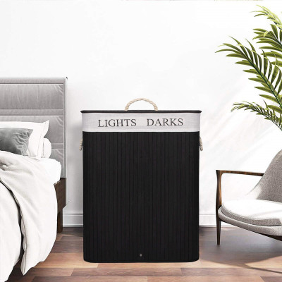 Kôš na bielizeň 100l SPRINGOS BAMBUS LAUNDRY čierny