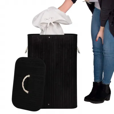 Kôš na bielizeň 72l SPRINGOS BAMBOO čierny