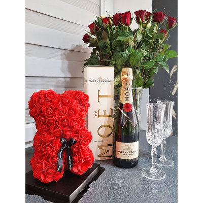 Medvedík z ruží 30 cm, červený SPRINGOS ROSE BEAR