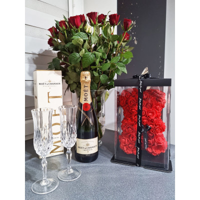 Medvedík z ruží 30 cm, červený SPRINGOS ROSE BEAR