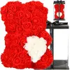 Medvedík z ruží 30 cm, červený s bielym srdcom SPRINGOS ROSE BEAR