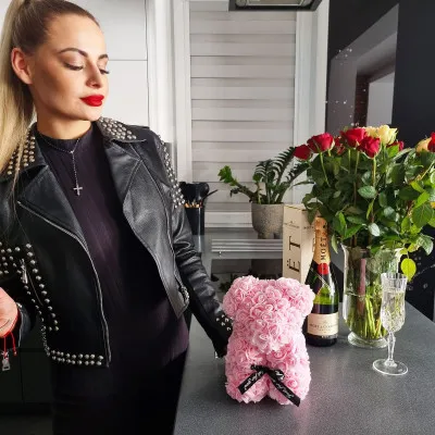 Medvedík z ruží 30 cm, ružový SPRINGOS ROSE BEAR