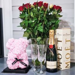 Medvedík z ruží 30 cm, ružový SPRINGOS ROSE BEAR