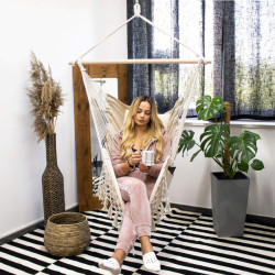 Závesné hojdacie kreslo 130x100 cm, krémové SPRINGOS BORGO III