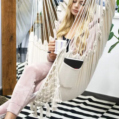 Závesné hojdacie kreslo 130x100 cm, krémové SPRINGOS BORGO III