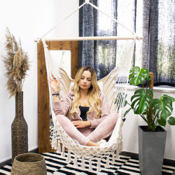 Závesné hojdacie kreslo 130x100 cm, krémové SPRINGOS BORGO III