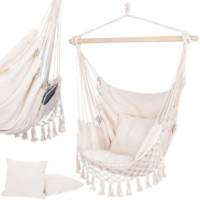 Závesné hojdacie kreslo 130x100 cm, krémové SPRINGOS BORGO III