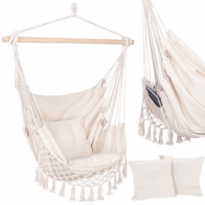 Závesné hojdacie kreslo 130x100 cm, krémové SPRINGOS BORGO III