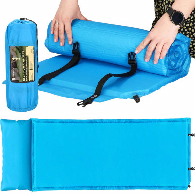 Samonafukovacia karimatka s vankúšom 186x53x2, 5 cm, modrá SPRINGOS ROVER