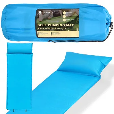Samonafukovacia karimatka s vankúšom 186x53x2, 5 cm, modrá SPRINGOS ROVER