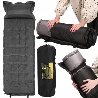 Samonafukovacia karimatka s vankúšom 188x66x5 cm, šedá SPRINGOS VOYAGER