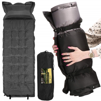 Samonafukovacia karimatka s vankúšom 188x66x5 cm, šedá SPRINGOS VOYAGER