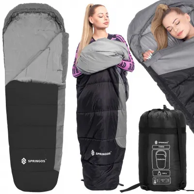 Spací vak 220x80 cm, čierny SPRINGOS MUMI